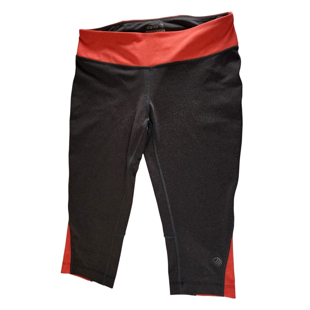 MPG Mondetta Performance Gear Womens Charcoal Coral Capri Leggings Size M Zipper